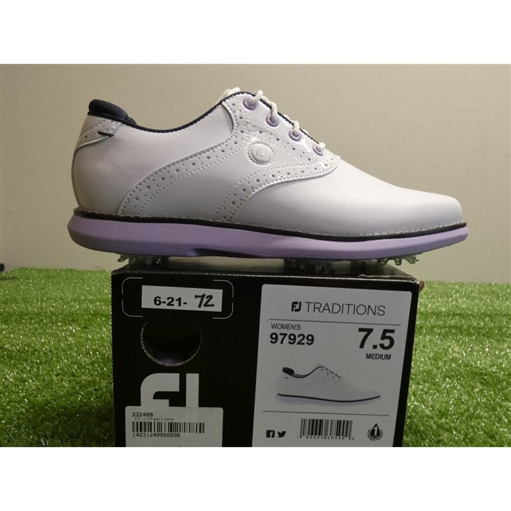 FootJoy Traditions Womens Ladies Golf Shoes Size 7.5 M White/Purple #97929 NEW
